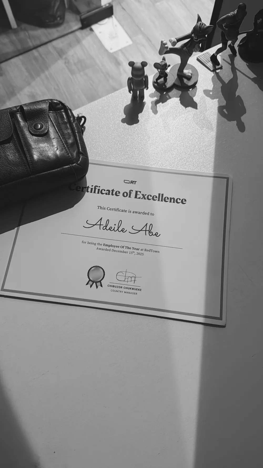 Employee of the Year certificate, RedTown, December 2025