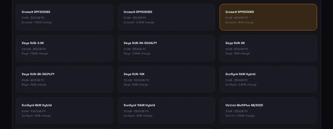 Solar Configurator: inverter selection