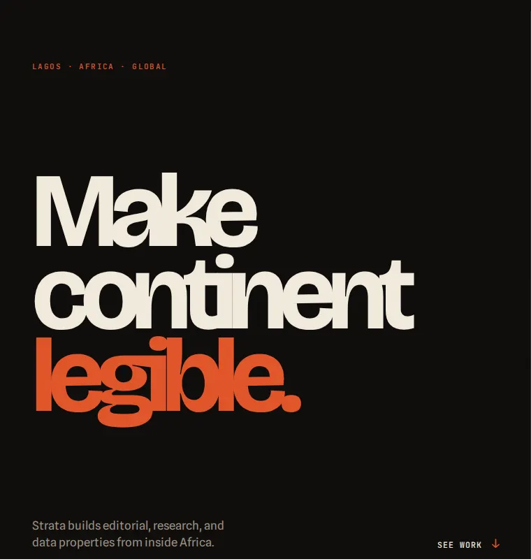 Strata Publishing Co. homepage: “Make continent legible.”